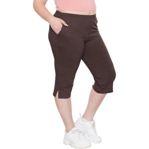 imageSTRETCH IS COMFORT Womens and Plus Size Cotton Straight Leg Cropped Pants with Pockets  Soft and Casual  S5XLBrown