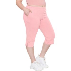 imageSTRETCH IS COMFORT Womens and Plus Size Cotton Straight Leg Cropped Pants with Pockets  Soft and Casual  S5XLLight Pink