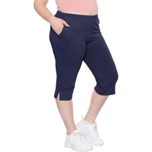 imageSTRETCH IS COMFORT Womens and Plus Size Cotton Straight Leg Cropped Pants with Pockets  Soft and Casual  S5XLNavy Blue