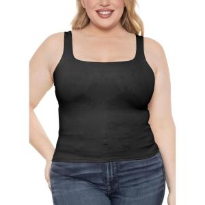 imageSTRETCH IS COMFORT Womens and Plus Double Layered Crop Mid Length Tank Top  Everyday Compression Shapewear  S5XLBlack