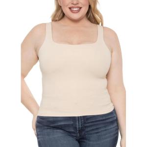 imageSTRETCH IS COMFORT Womens and Plus Double Layered Crop Mid Length Tank Top  Everyday Compression Shapewear  S5XLCream