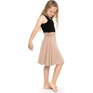 imageSTRETCH IS COMFORT Premium Stretch Youth Girls Knee Length Flowy Ruched Waistband SkirtBrown Leopard