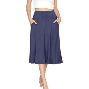 imageSTRETCH IS COMFORT Womens and Plus Knee Length and MIDI ALine Skirt wPocketsNavy Blue Midi