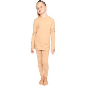 imageSTRETCH IS COMFORT Oh So Soft Youth Girls Long or Short Sleeve Crew and Leggings Set Includes Top and BottomBeige