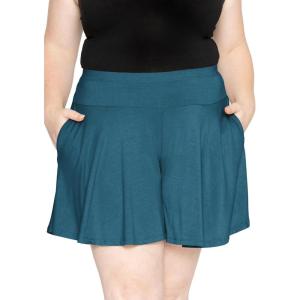 imageSTRETCH IS COMFORT Womens and Plus Size Flowy Wide Leg Shorts with Pockets  S5XTeal