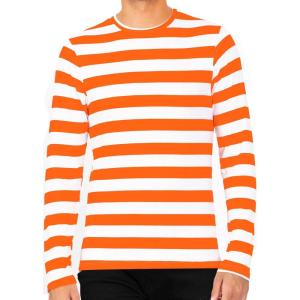 imageSTRETCH IS COMFORT Boys and Mens Oh So Soft Long Sleeve Top  Youth SAdult 3XOrange White Stripes
