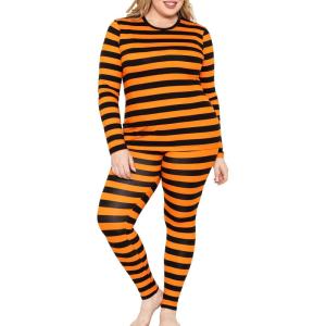imageSTRETCH IS COMFORT Womens Oh So Soft Crew Neck Long Sleeve ampamp Leggings Set  2Piece Outfit for Everyday Wear  Sizes S5XBlack Orange Stripes