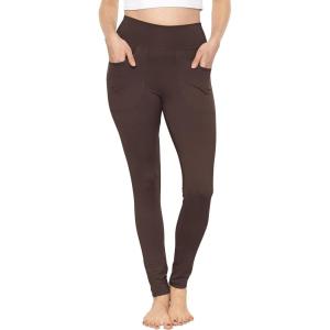 imageSTRETCH IS COMFORT Womens High Waist Cotton Stretch Pencil Leggings wPocketsBrown
