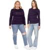 imageSTRETCH IS COMFORT Womens Long Sleeve Lay Flat Crew Neck Tee  Everyday Top  Plus ampamp Regular Sizes S5XBlack Purple Stripes