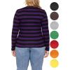imageSTRETCH IS COMFORT Womens Long Sleeve Lay Flat Crew Neck Tee  Everyday Top  Plus ampamp Regular Sizes S5XBlack Purple Stripes