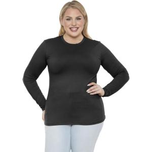 imageSTRETCH IS COMFORT Womens Long Sleeve Lay Flat Crew Neck Tee  Everyday Top  Plus ampamp Regular Sizes S5XBlack