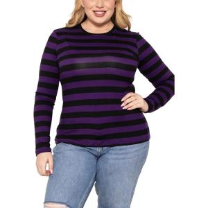 imageSTRETCH IS COMFORT Womens Long Sleeve Lay Flat Crew Neck Tee  Everyday Top  Plus ampamp Regular Sizes S5XBlack Purple Stripes