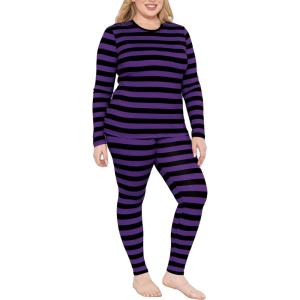 imageSTRETCH IS COMFORT Womens Oh So Soft Crew Neck Long Sleeve ampamp Leggings Set  Stretch 2Piece Outfit  Regular ampamp Plus Size S5XBlack Purple Stripes