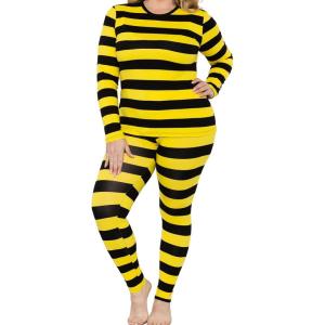 imageSTRETCH IS COMFORT Womens Oh So Soft Crew Neck Long Sleeve ampamp Leggings Set  Stretch 2Piece Outfit  Regular ampamp Plus Size S5XBlack Yellow Stripes
