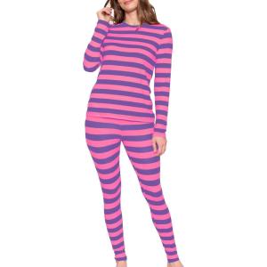 imageSTRETCH IS COMFORT Womens Oh So Soft Crew Neck Long Sleeve ampamp Leggings Set  Stretch 2Piece Outfit  Regular ampamp Plus Size S5XPink Purple Stripes