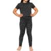 imageSTRETCH IS COMFORT Youth Girls Oh So Soft 2Piece Set  Short or Long Sleeve Crew Neck Top with Matching LeggingsBlack Cheetah