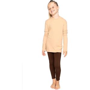 imageSTRETCH IS COMFORT Youth Girls Oh So Soft 2Piece Set  Short or Long Sleeve Crew Neck Top with Matching LeggingsBeigebrown