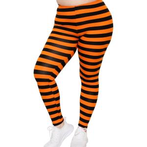imageSTRETCH IS COMFORT Womens and Plus Size Oh So Soft Knee ampamp Full Length Leggings  Lots of Prints  Adult Sizes S7XBlack Orange Stripes