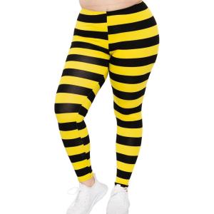 imageSTRETCH IS COMFORT Womens and Plus Size Oh So Soft Knee ampamp Full Length Leggings  Lots of Prints  Adult Sizes S7XBlack Yellow Stripes