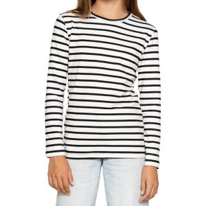 imageSTRETCH IS COMFORT Girls Print Classic Crew Neck Short and Long Sleeves Tee Shirt  Soft Everyday Basic Top  2T16Nautical Black Stripes Stripes