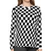 imageSTRETCH IS COMFORT Womens Long Sleeve Lay Flat Crew Neck Tee  Everyday Top  Plus ampamp Regular Sizes S5XCheckered Black and White