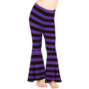 imageSTRETCH IS COMFORT Girls Stretch Bell Bottoms Flare Pants Little  Big Kid Ruffle Bootcut Leggings  Sizes 214Black Purple Stripes