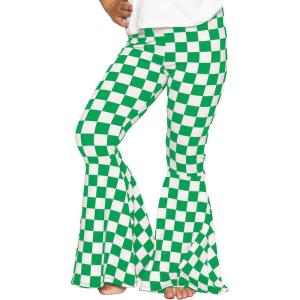 imageSTRETCH IS COMFORT Girls Stretch Bell Bottoms Flare Pants Little  Big Kid Ruffle Bootcut Leggings  Sizes 214Checkered Green