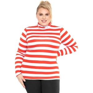 imageSTRETCH IS COMFORT Womens Plus Size Long Sleeve and Sleeveless Turtleneck  XL  7XRed White Stripes