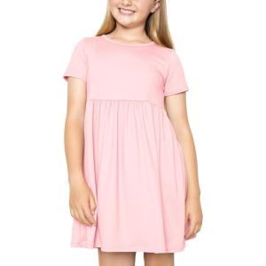 imageSTRETCH IS COMFORT Youth Girls Oh So Soft Playtime T Shirt Dress Short Sleeve Casual Stretch Play DressesLittle to Big KidsLight Pink