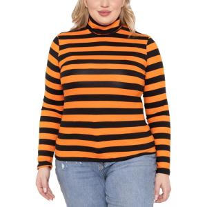 imageSTRETCH IS COMFORT Womens Oh So Soft Warm Long Sleeve Turtleneck TopBlack Orange Stripes