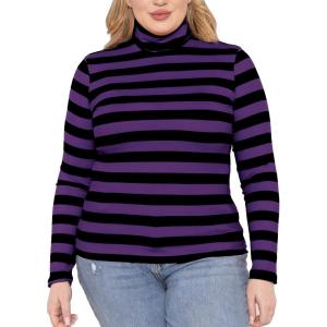 imageSTRETCH IS COMFORT Womens Oh So Soft Warm Long Sleeve Turtleneck TopBlack Purple Stripes