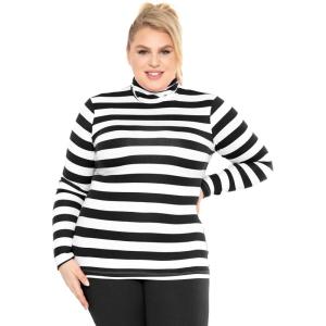 imageSTRETCH IS COMFORT Womens Oh So Soft Warm Long Sleeve Turtleneck TopBlack White Stripes