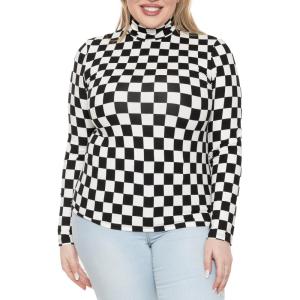 imageSTRETCH IS COMFORT Womens Oh So Soft Warm Long Sleeve Turtleneck TopCheckered Black and White