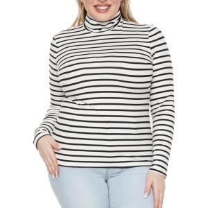 imageSTRETCH IS COMFORT Womens Oh So Soft Warm Long Sleeve Turtleneck TopNautical Black Stripes