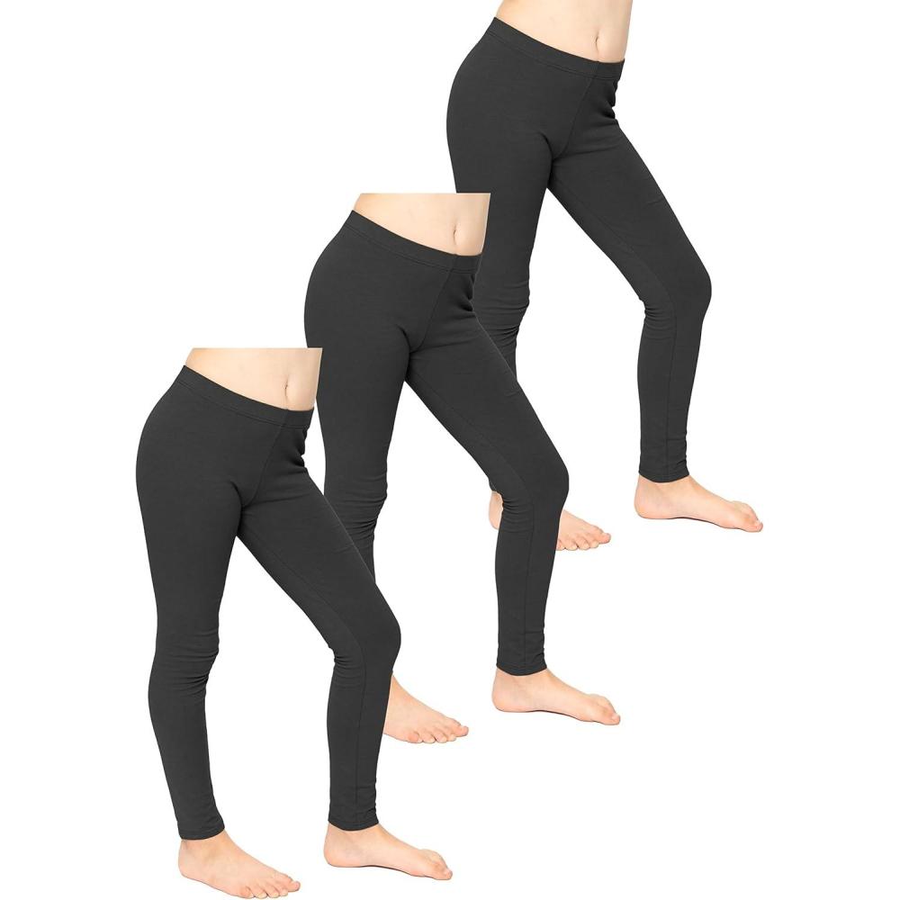 imageSTRETCH IS COMFORT Oh So Soft Solid Youth Girls Leggings  Comfortable Fit for Everyday Activities  Size 216Black 3 Pack