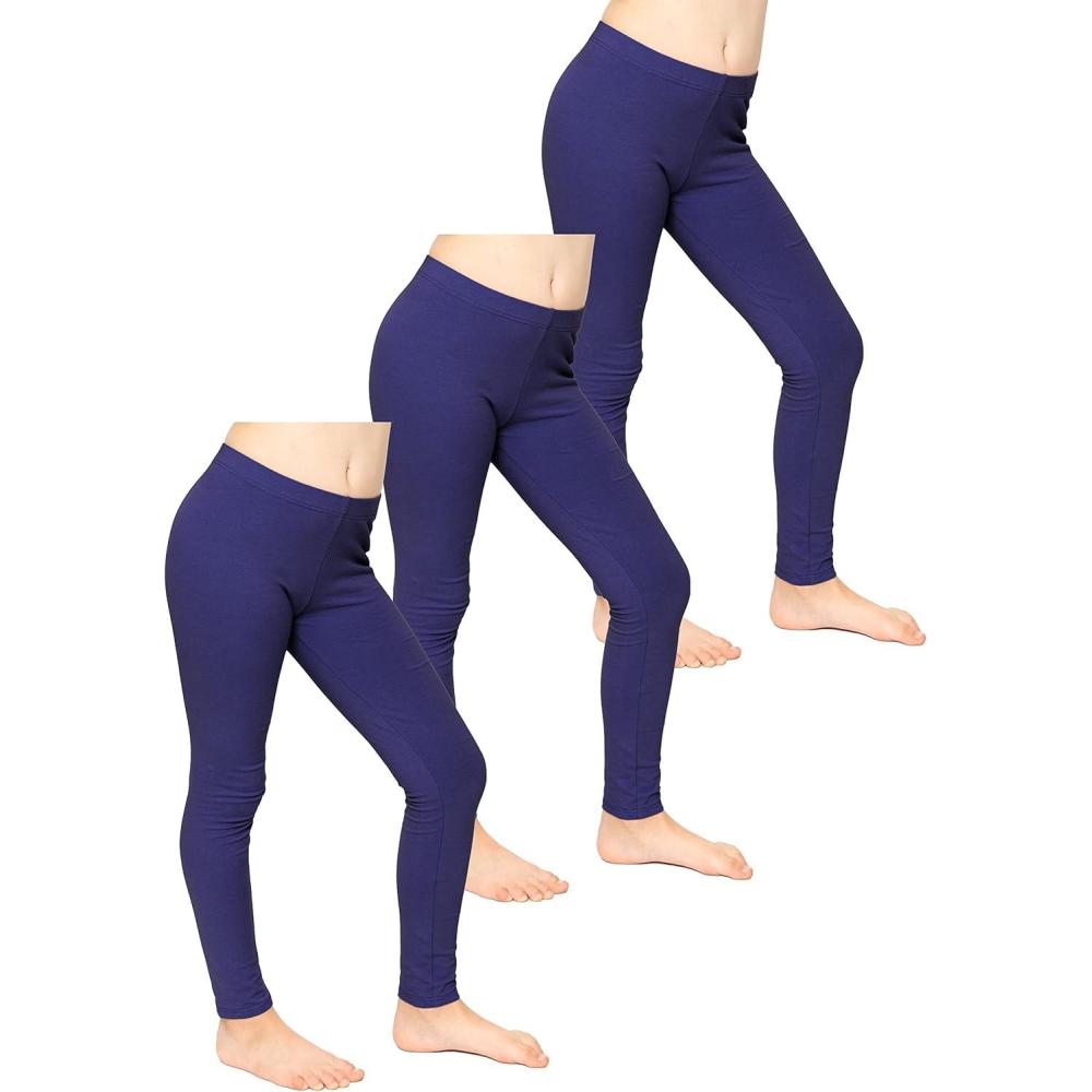 imageSTRETCH IS COMFORT Oh So Soft Solid Youth Girls Leggings  Comfortable Fit for Everyday Activities  Size 216Navy Blue 3 Pack