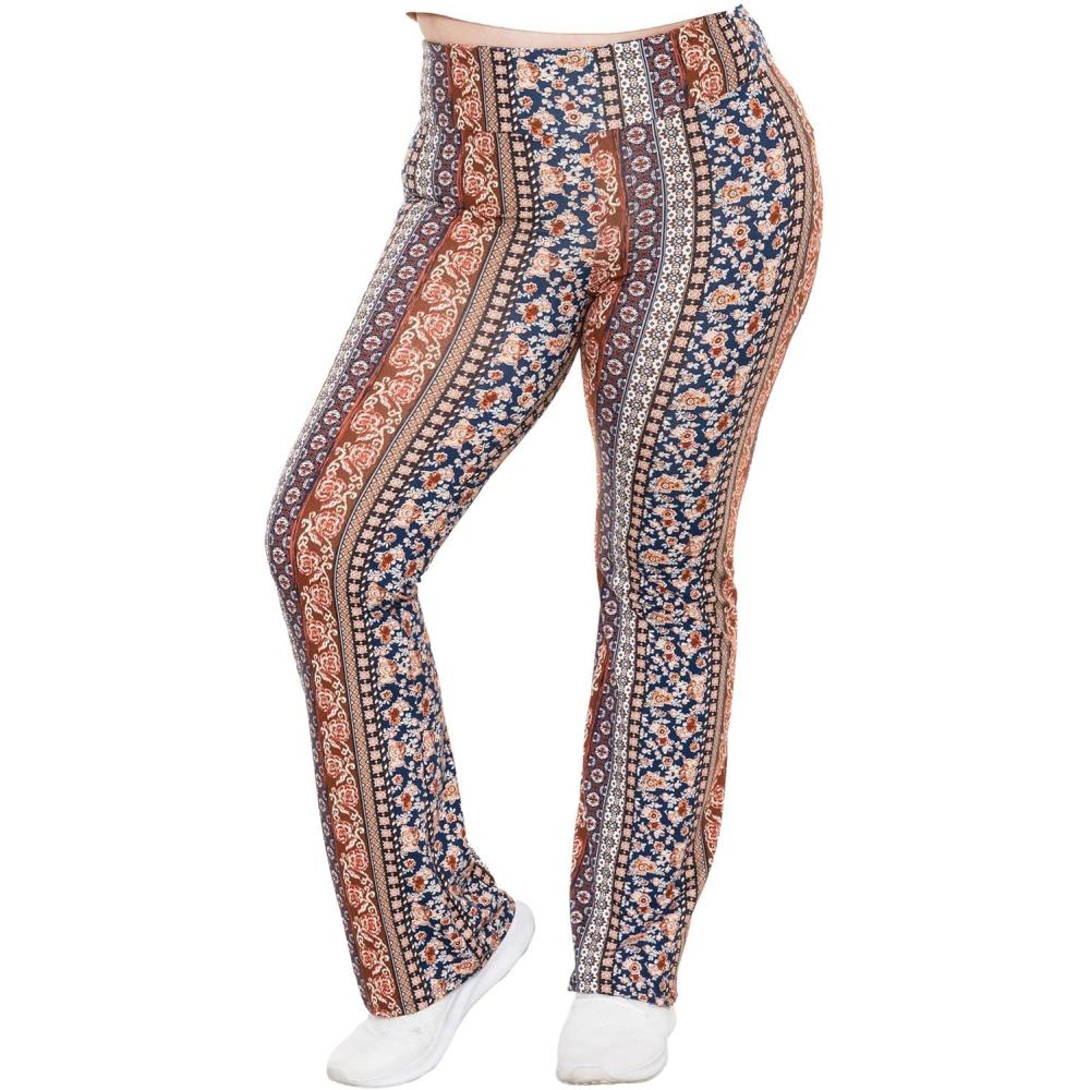 imageSTRETCH IS COMFORT Women Plus Size High Waist Cotton Bootcut Yoga Pants  XL7XBoho Natural Floral