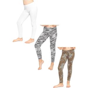 imageSTRETCH IS COMFORT Girls Cotton Footless Leggings Set of 3 Pieces  Stretchy  Size 214White  Zebra  Brown Cheetah