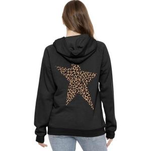 imageSTRETCH IS COMFORT Womens and Plus Size Soft Hoodie with Extra Side Seam Zippered Pocket  Cozy and Functional  S5XLeopard Star Black