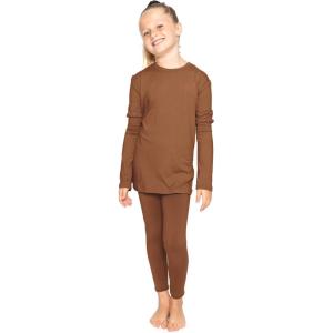 imageSTRETCH IS COMFORT Youth Girls Oh So Soft 2Piece Set  Short or Long Sleeve Crew Neck Top with Matching LeggingsAlmond