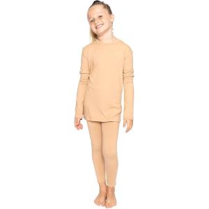 imageSTRETCH IS COMFORT Youth Girls Oh So Soft 2Piece Set  Short or Long Sleeve Crew Neck Top with Matching LeggingsBeige