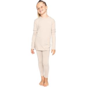 imageSTRETCH IS COMFORT Youth Girls Oh So Soft 2Piece Set  Short or Long Sleeve Crew Neck Top with Matching LeggingsCream