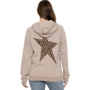 image:imageSTRETCH IS COMFORT Womens and Plus Side Soft Hoodie with Extra Side Seam Zippered Pocket  Cozy and Functional  S5XLeopard Star Mocha