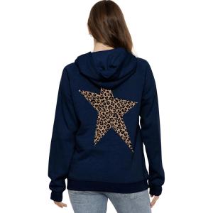 image:imageSTRETCH IS COMFORT Womens and Plus Side Soft Hoodie with Extra Side Seam Zippered Pocket  Cozy and Functional  S5XLeopard Star Navy