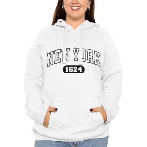 image:imageSTRETCH IS COMFORT Womens and Plus Side Soft Hoodie with Extra Side Seam Zippered Pocket  Cozy and Functional  S5XNew York White