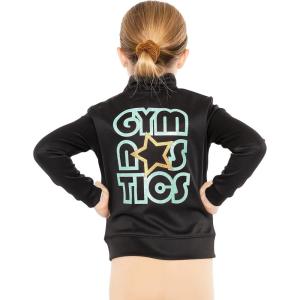 image:imageSTRETCH IS COMFORT Glitter  Gymnastics Jacket Mock Neck  Youth Size 416Mint Gold
