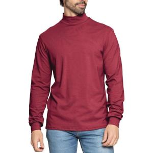 image:imageSTRETCH IS COMFORT Mens Cotton Mock Neck Short Sleeve amp Cuffed Long Sleeve TopBurgundy