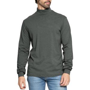 image:imageSTRETCH IS COMFORT Mens Cotton Mock Neck Short Sleeve amp Cuffed Long Sleeve TopCharcoal Gray