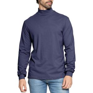 image:imageSTRETCH IS COMFORT Mens Cotton Mock Neck Short Sleeve amp Cuffed Long Sleeve TopNavy Blue
