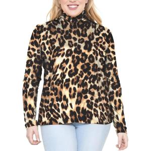 image:imageSTRETCH IS COMFORT Womens Plus Size Relaxed Long Sleeve Turtleneck  XL  7XBrown Leopard